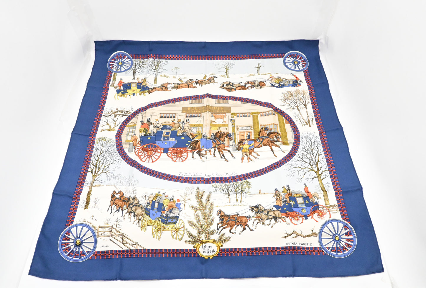 Hermes 'L'River en Poste' Carre 90 in Blue Silk