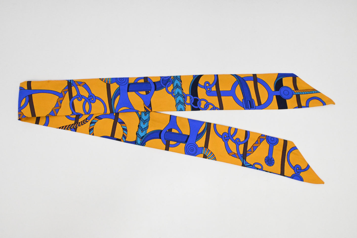 Hermes 'Panoplie Equestre' Twilly in Yellow and Blue Silk