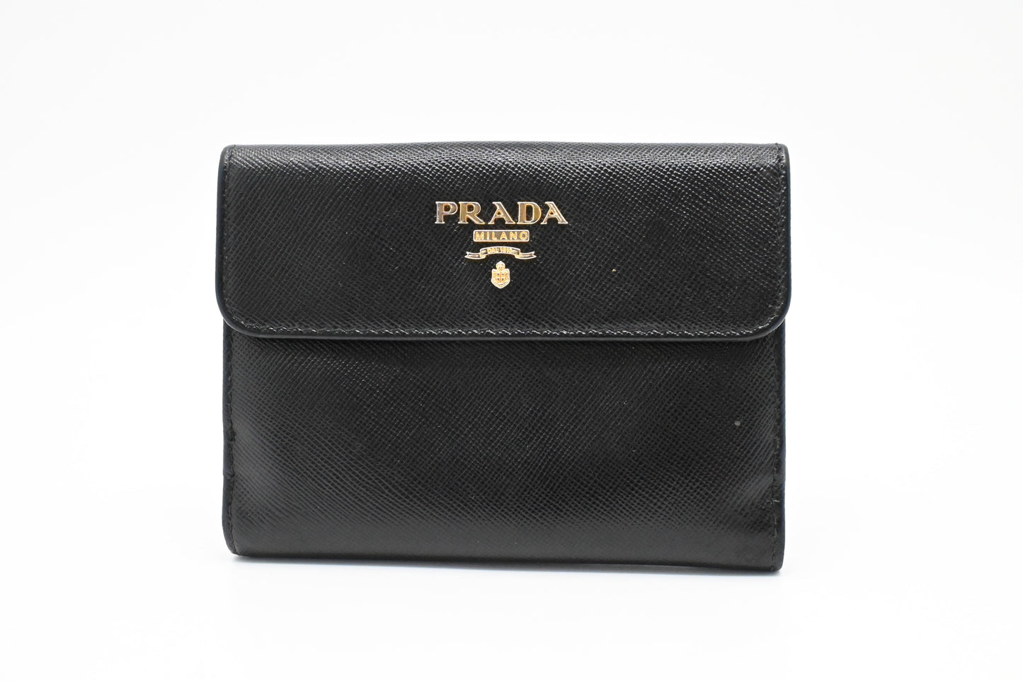 Prada Compact Wallet in Black Saffiano Leather