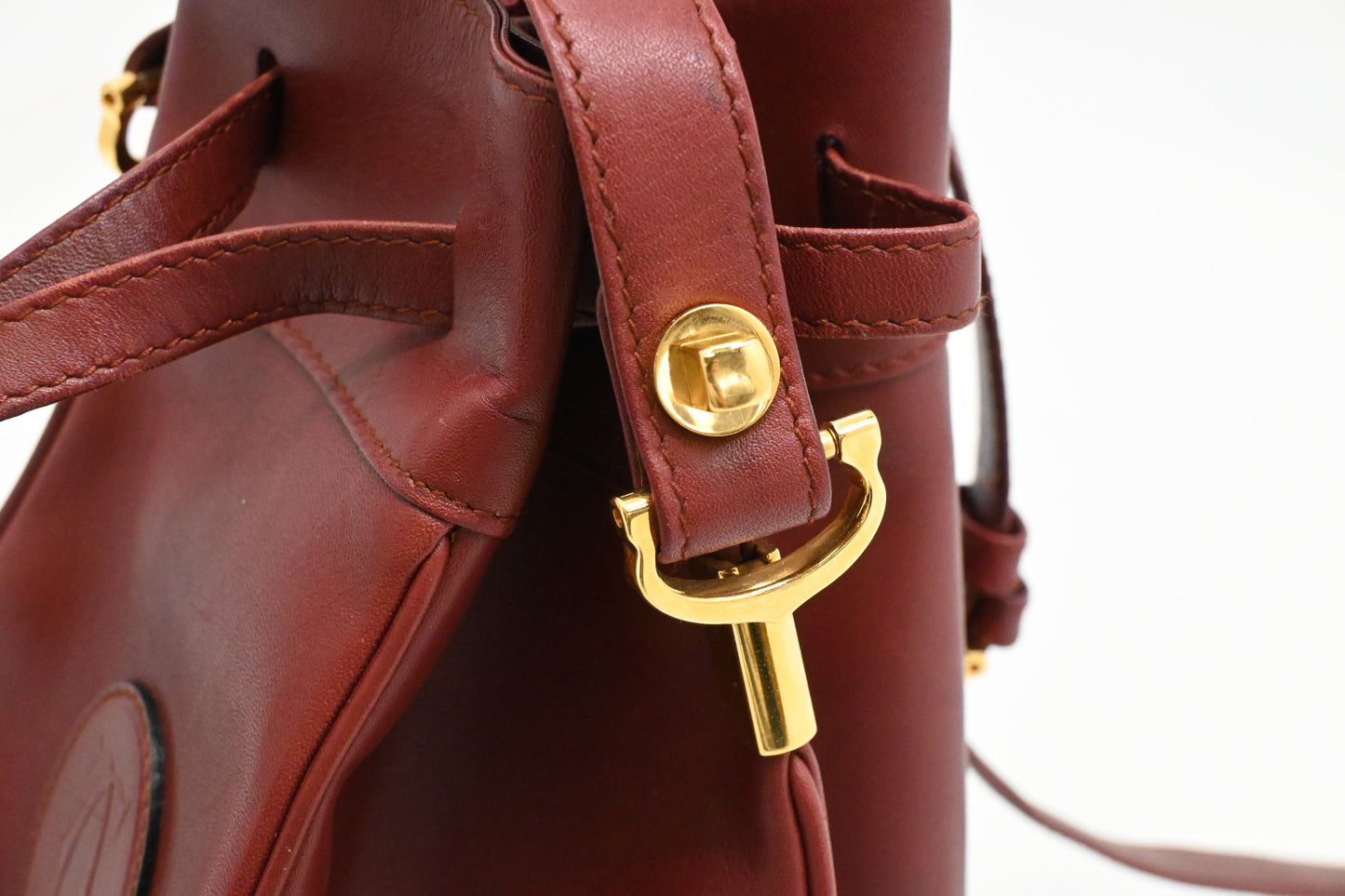 Cartier Crossbody Bucket Bag in Burgundy Leather
