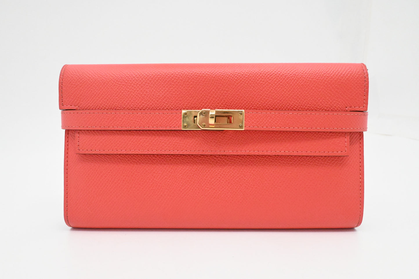 Hermes Kelly Wallet in Grapefruit Leather