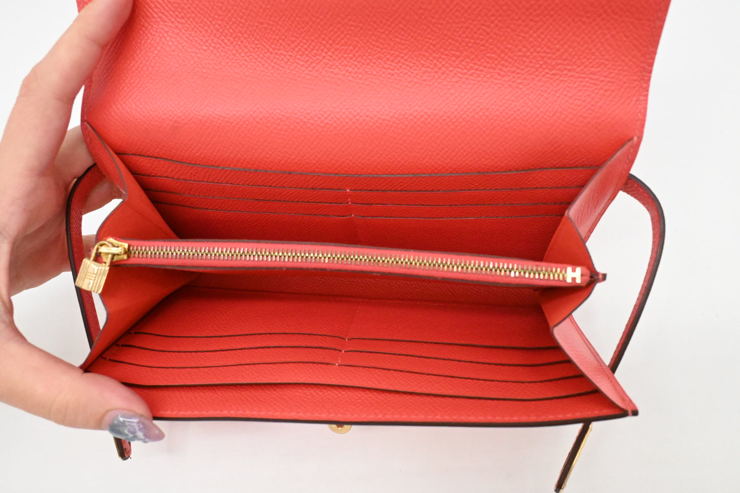 Hermes Kelly Wallet in Grapefruit Leather