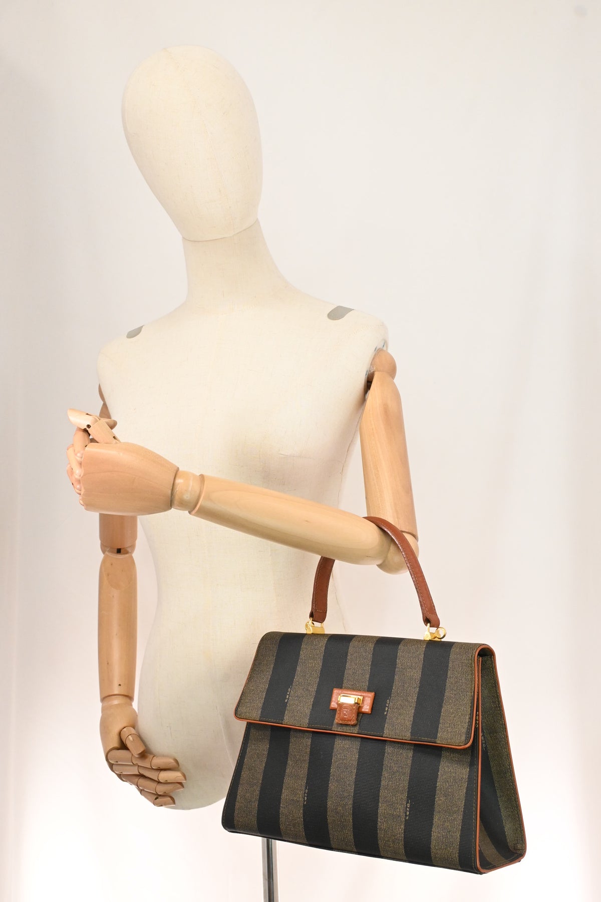 Fendi Top Handle Bag in Pequin Canvas