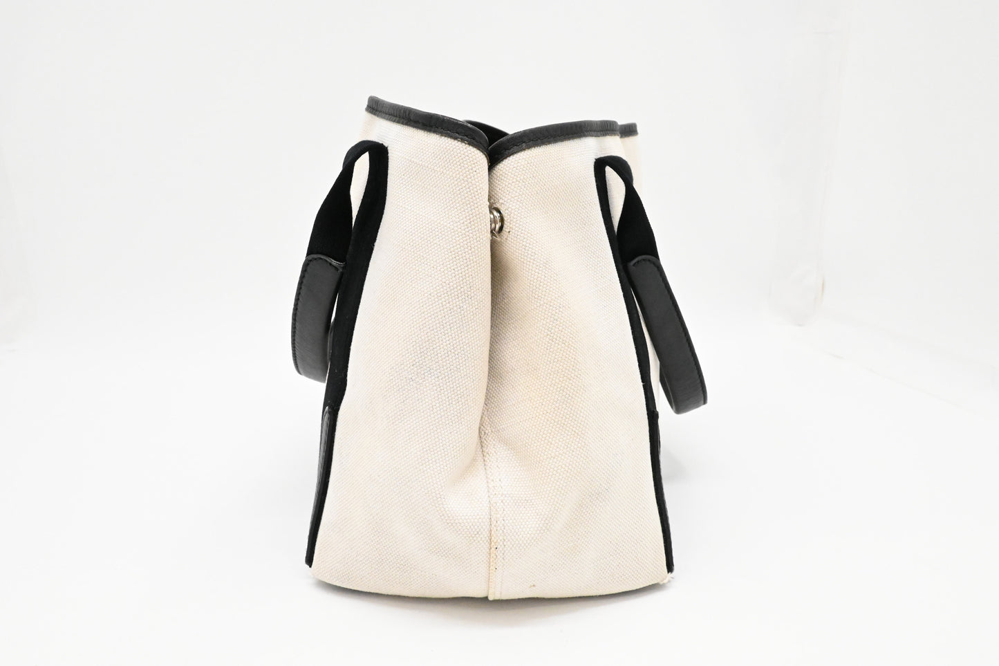 Balenciaga Navy Cabas Small Tote in Ecru and Black Canvas