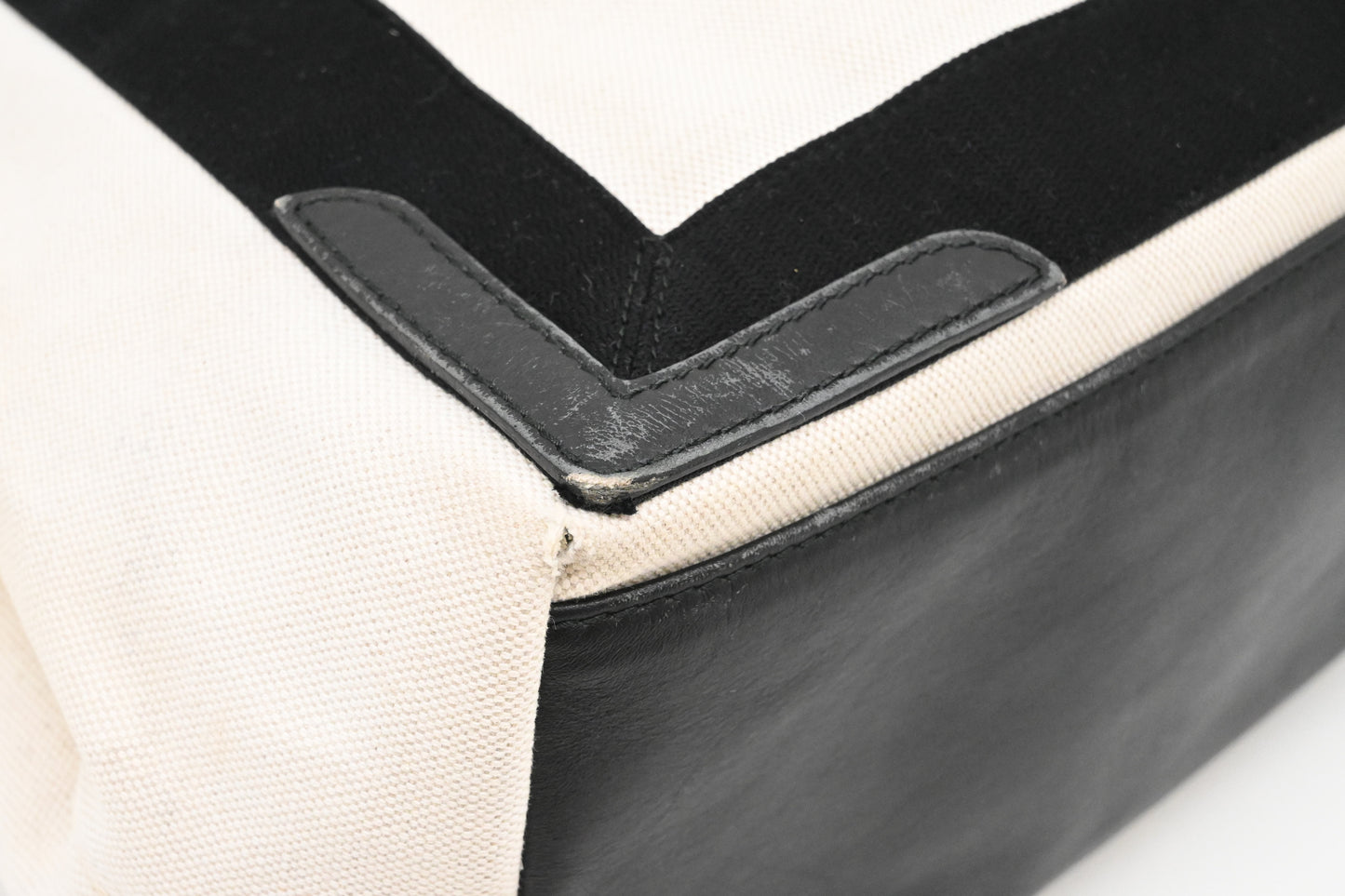 Balenciaga Navy Cabas Small Tote in Ecru and Black Canvas
