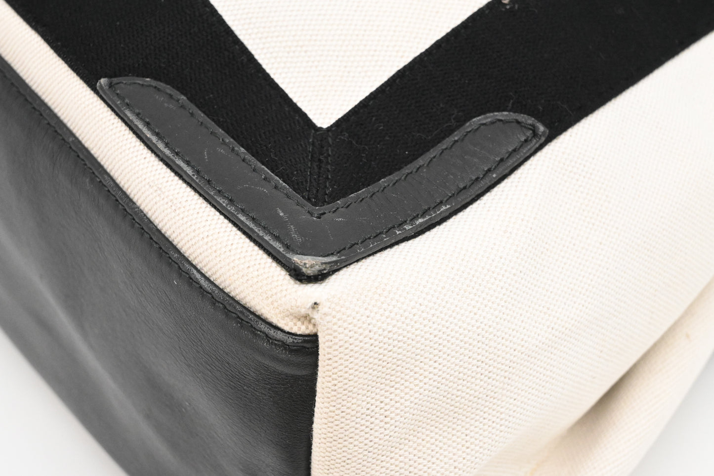 Balenciaga Navy Cabas Small Tote in Ecru and Black Canvas