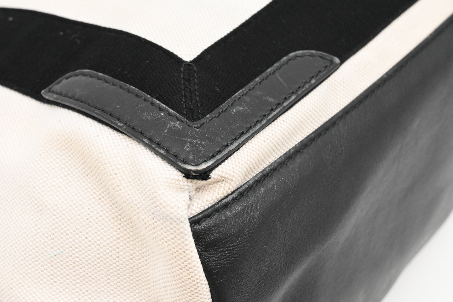 Balenciaga Navy Cabas Small Tote in Ecru and Black Canvas