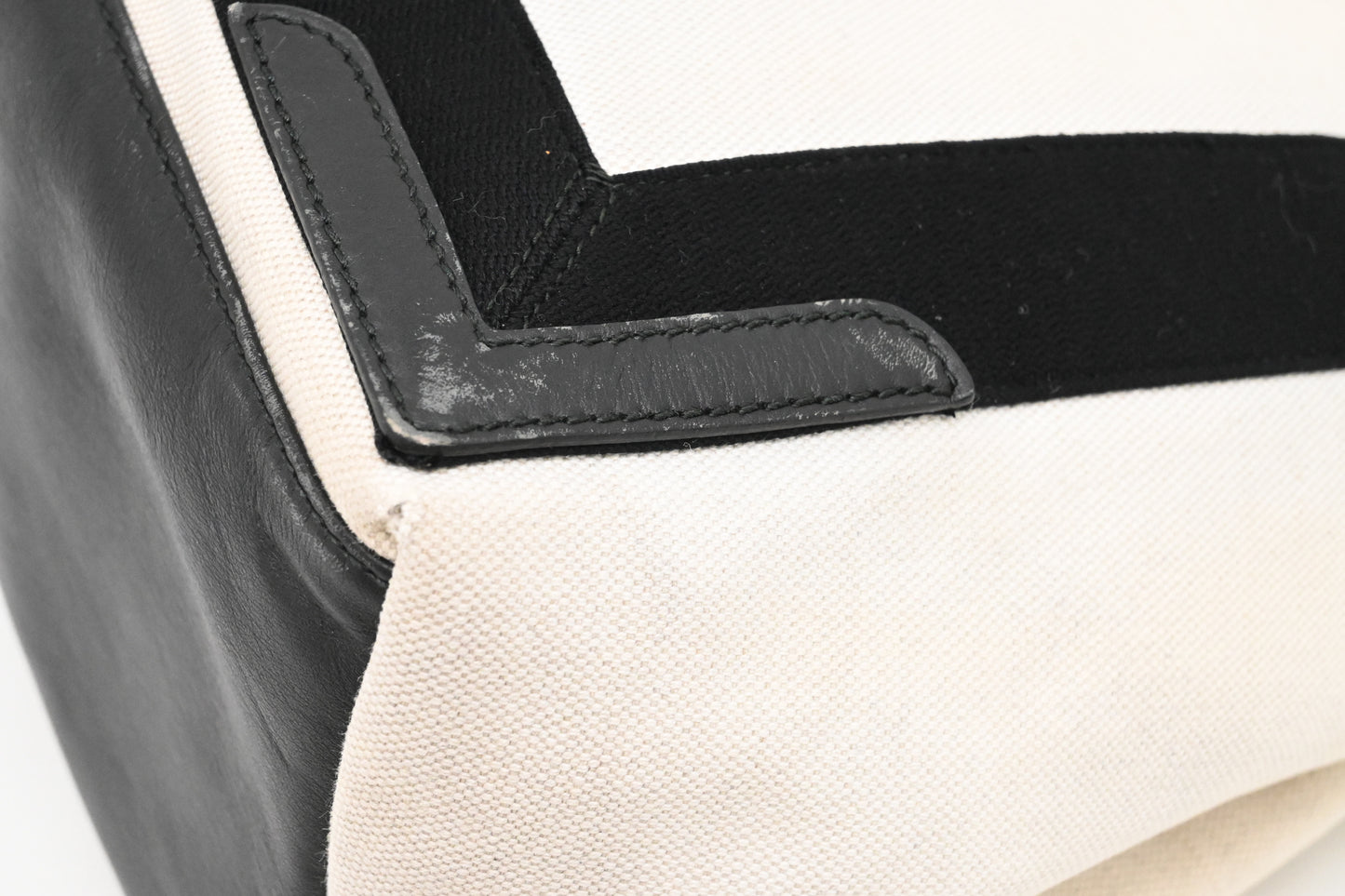 Balenciaga Navy Cabas Small Tote in Ecru and Black Canvas