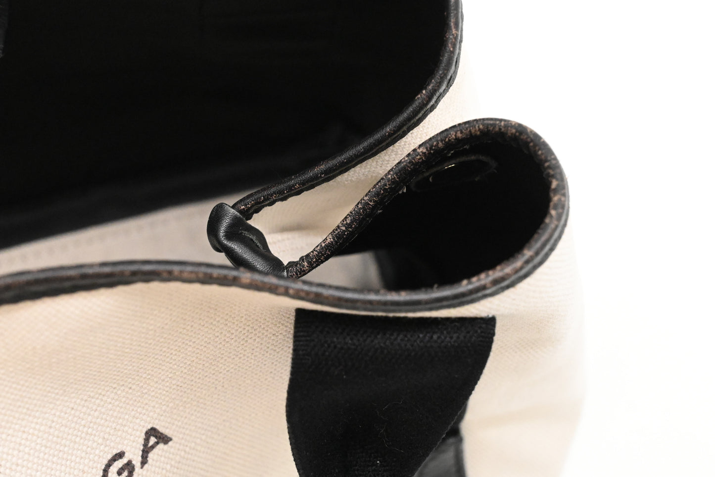 Balenciaga Navy Cabas Small Tote in Ecru and Black Canvas