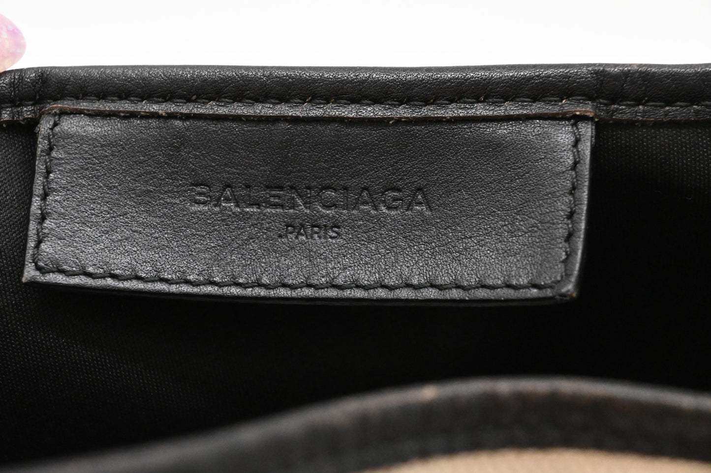 Balenciaga Navy Cabas Small Tote in Ecru and Black Canvas