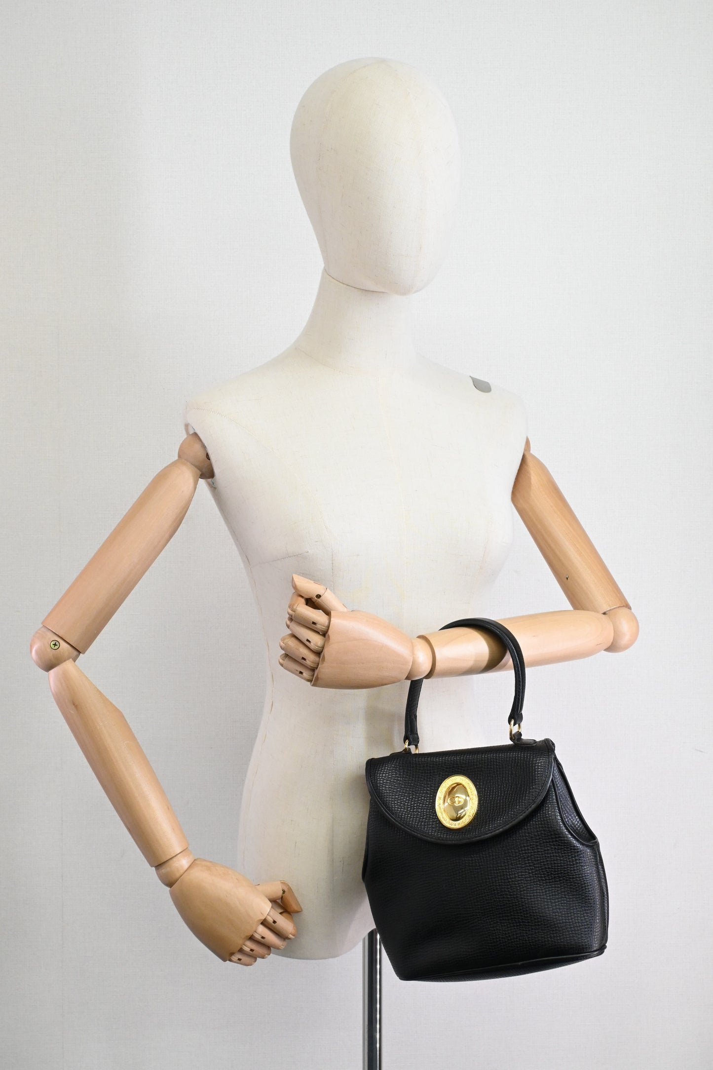 Dior Top Handle Handbag in Black Leather