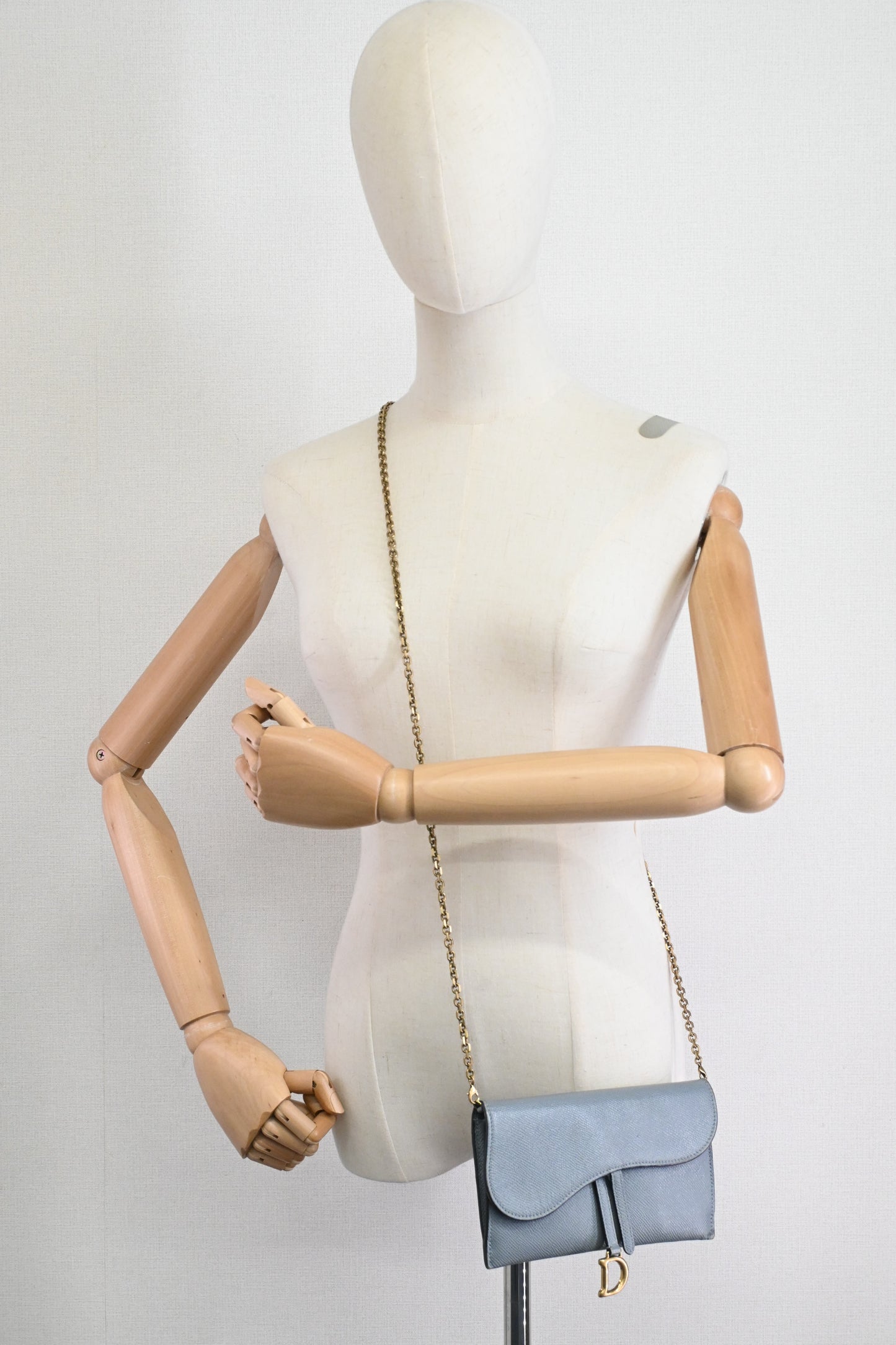 Dior Saddle Wallet on Chain in Gray Leather