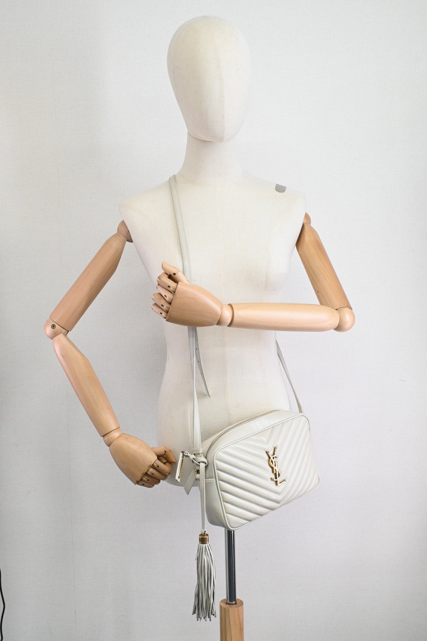 YSL Saint Laurent Lou Camera Bag in Off White Chevron Leather