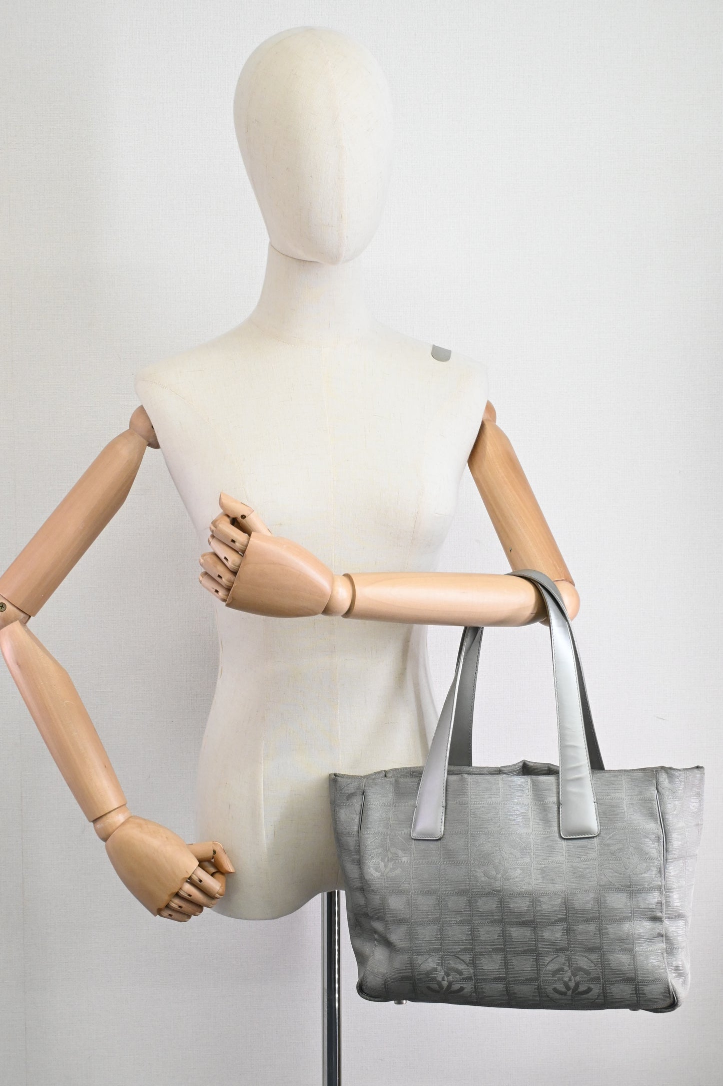 Chanel Small New Travel Line Tote in Silver Canvas