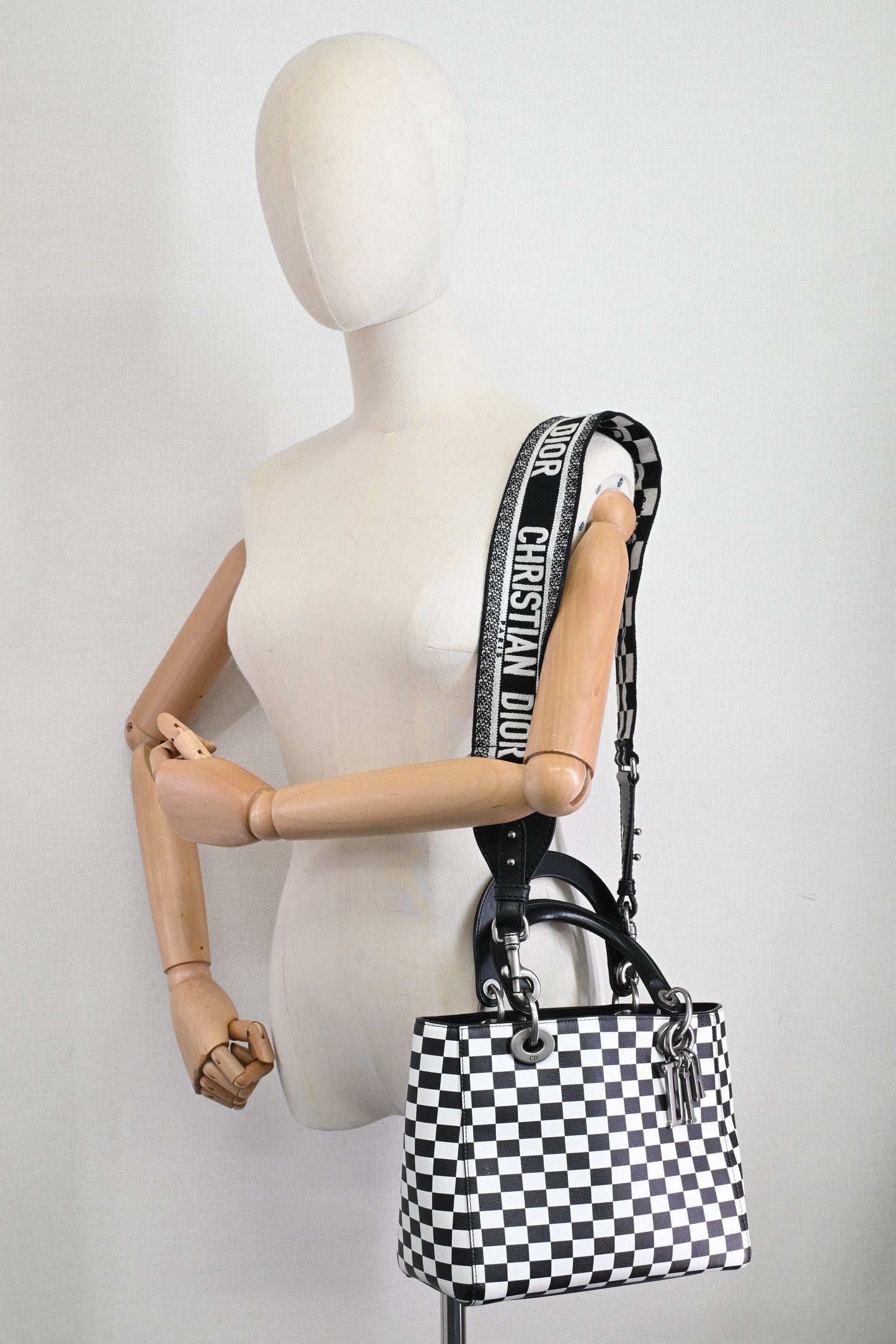 Dior Medium Lady Dior in Black and White Checkered Leather