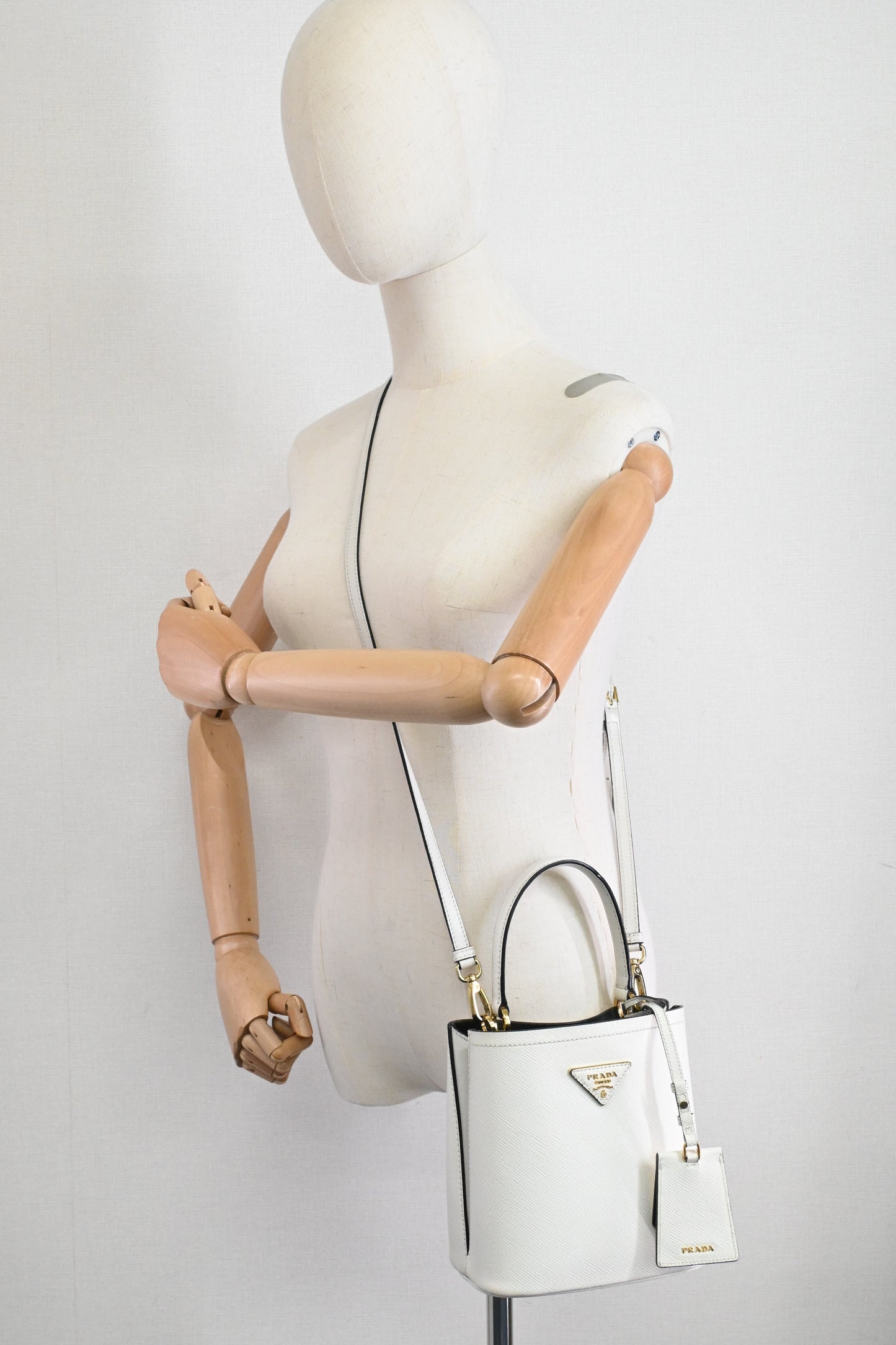 Prada Panier Bucket Bag in White Leather