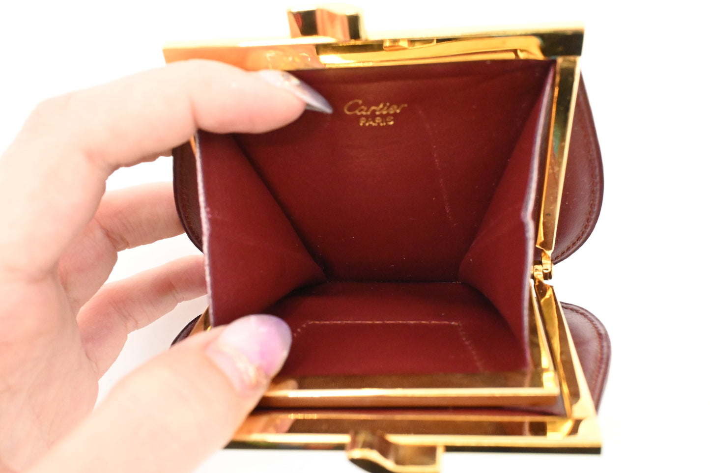 Cartier Kisslock Coin Case in Burgundy Leather