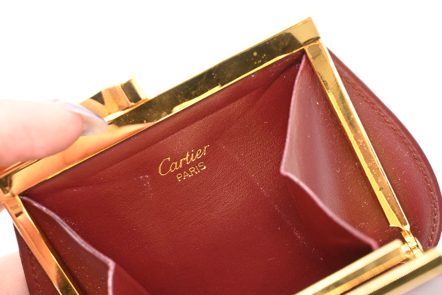 Cartier Kisslock Coin Case in Burgundy Leather