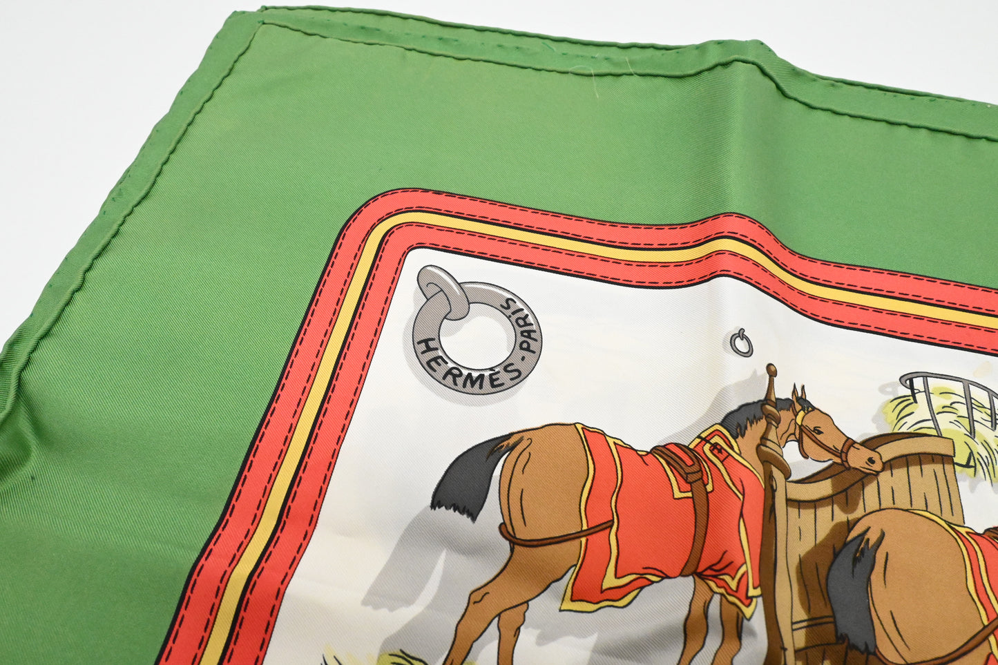 Hermes 'Ecuries' Carre 90 in Green Silk