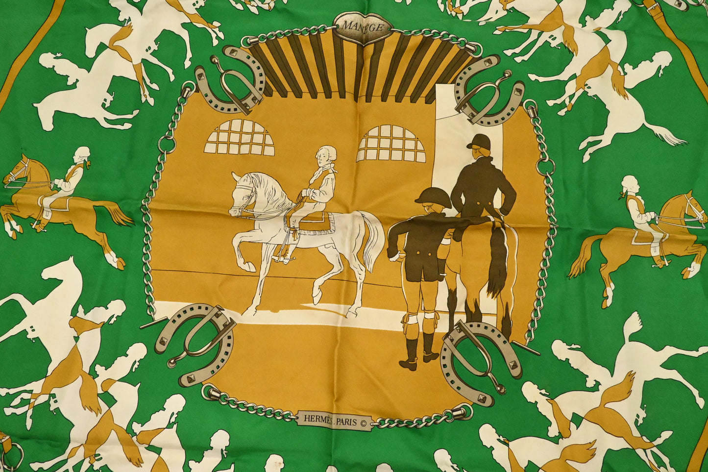 Hermes 'Manege' Carre 90 in Green Silk