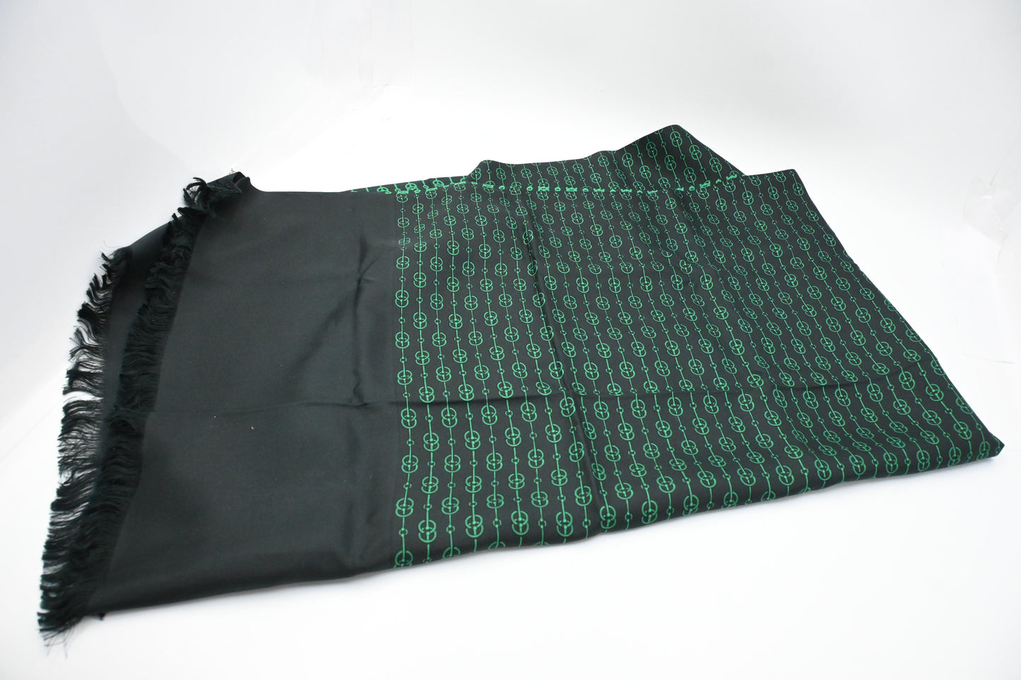 Hermes Stole in Black and Green Silk