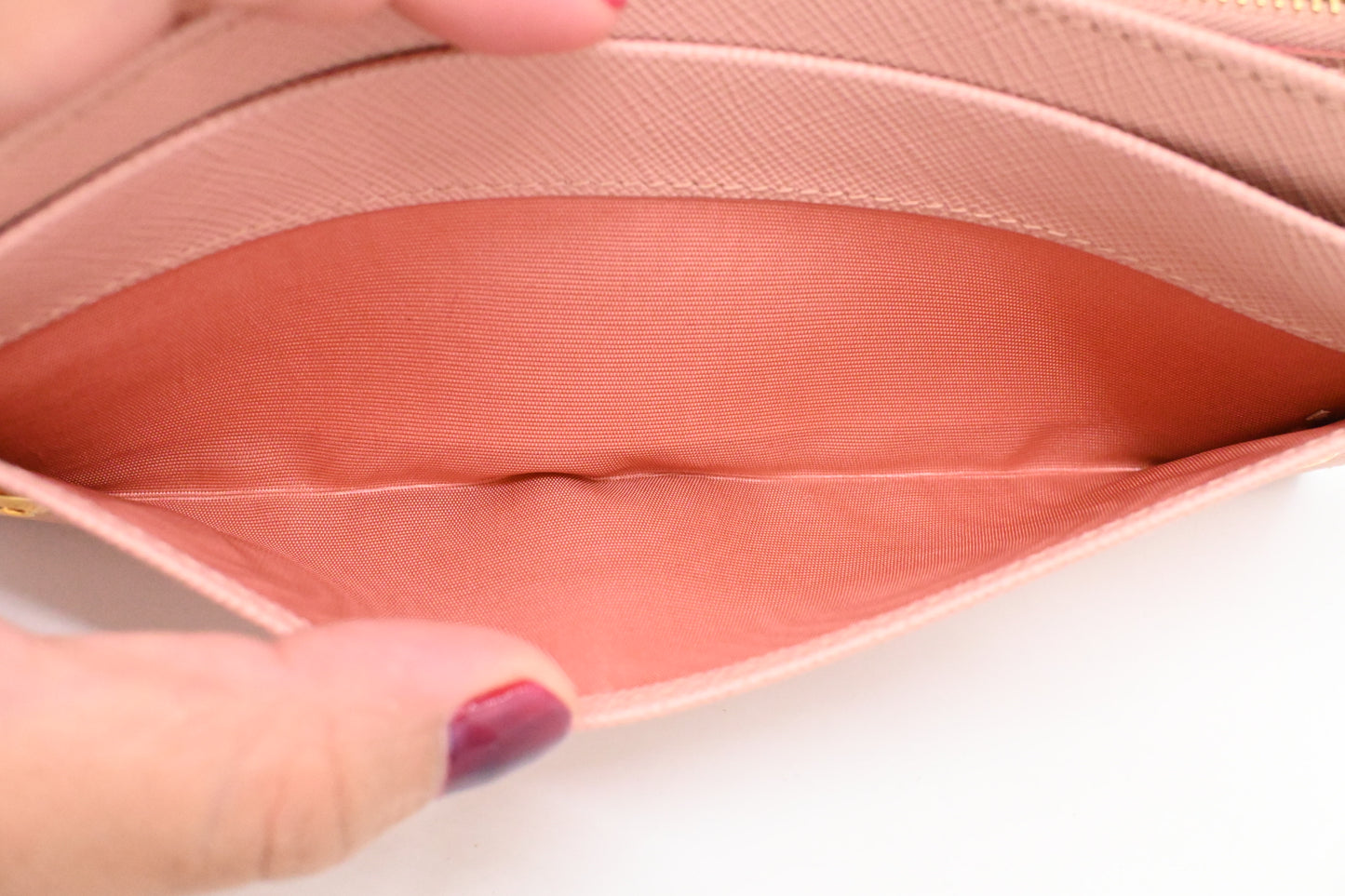 Prada Long Wallet in Pink Saffiano Leather