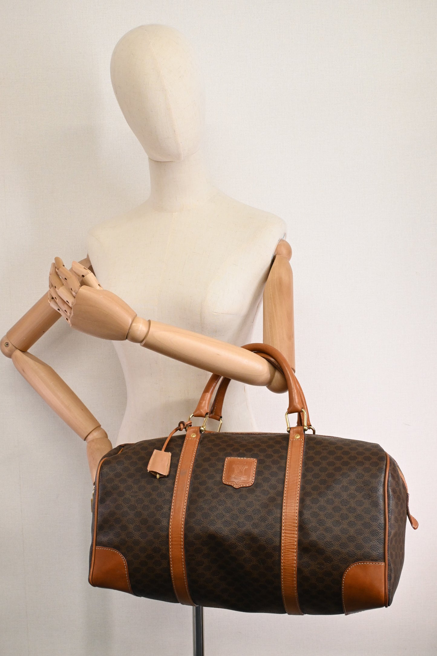 Celine Boston Bag in Brown Macadam Canvas