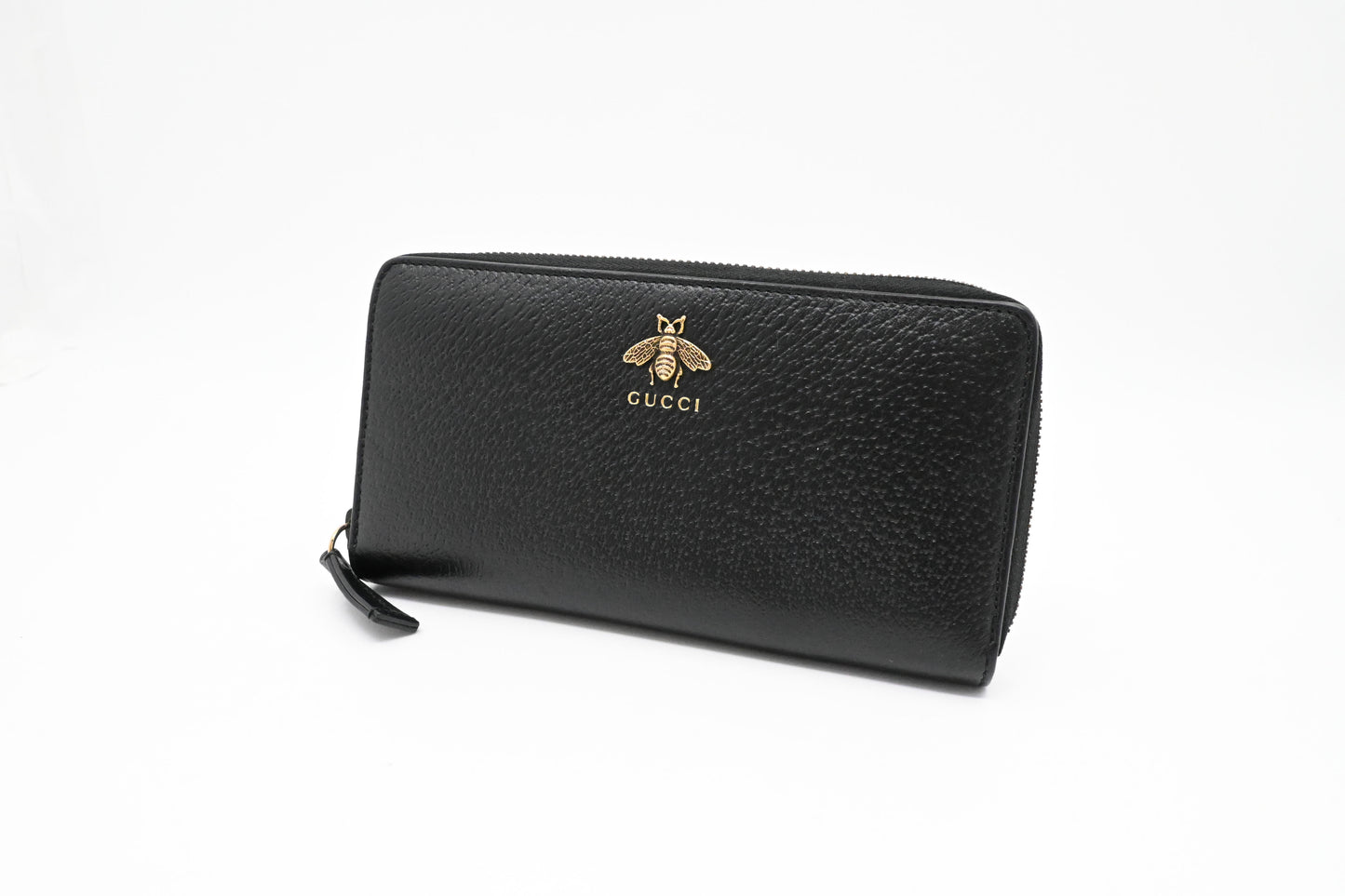 Gucci Long Zippy Bee Wallet in Black Leather