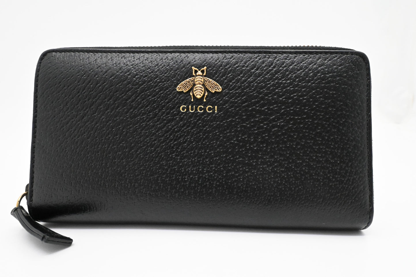 Gucci Long Zippy Bee Wallet in Black Leather