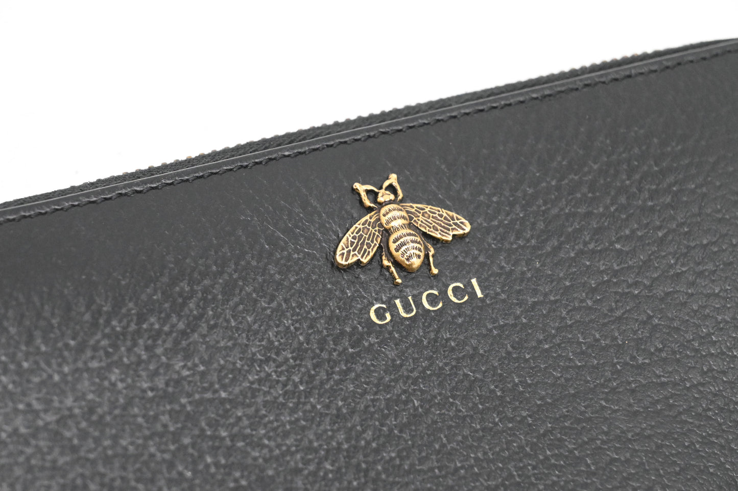 Gucci Long Zippy Bee Wallet in Black Leather