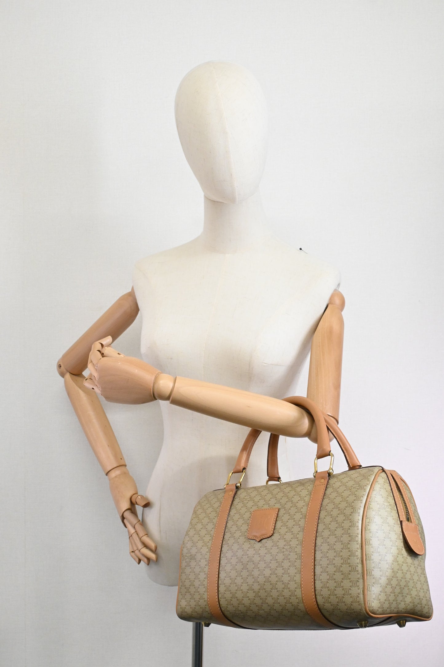 Celine Boston Bag in Beige Macadam Coated Canvas