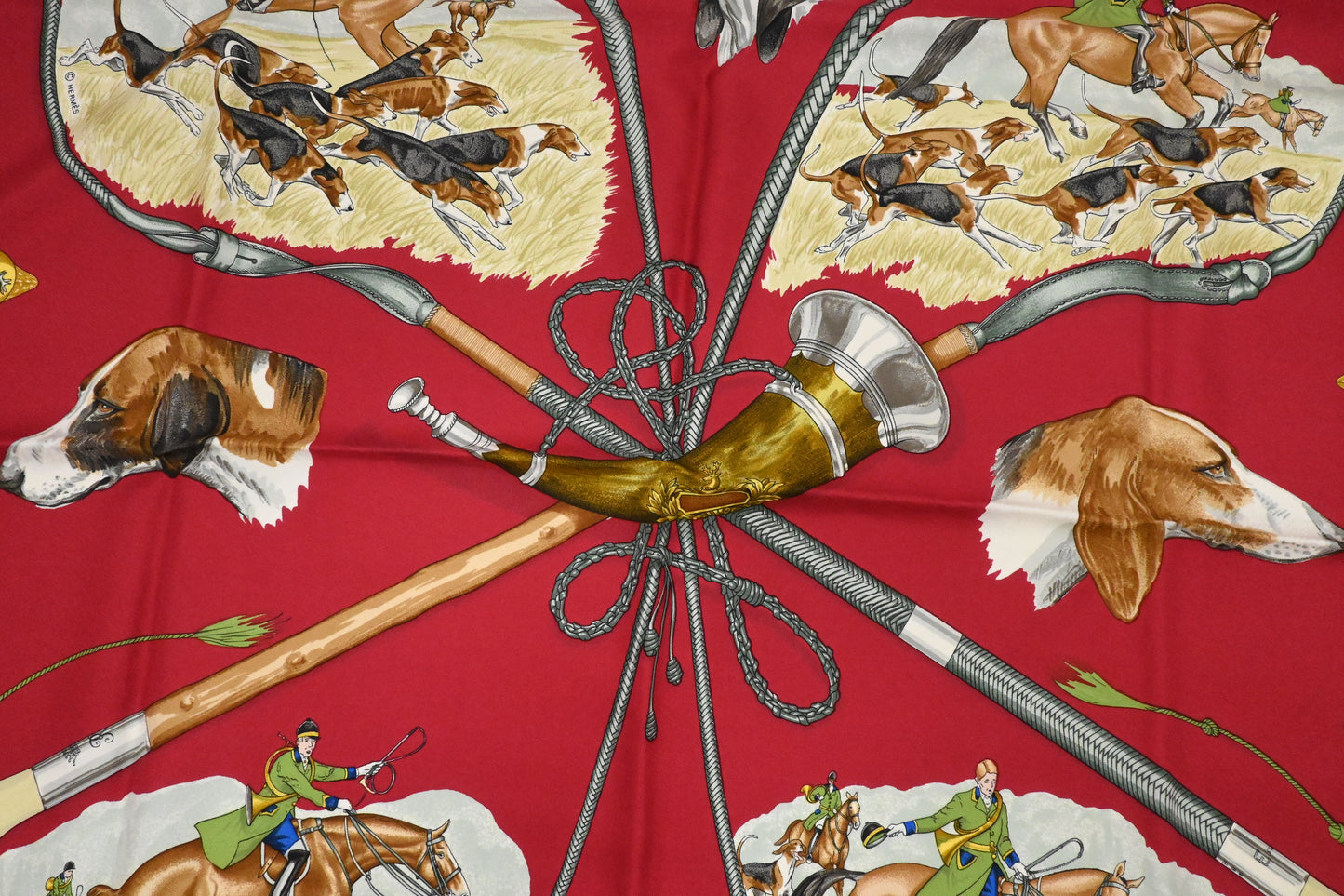 Hermes Carre 90 "Le Laisser Courre" in Red Silk