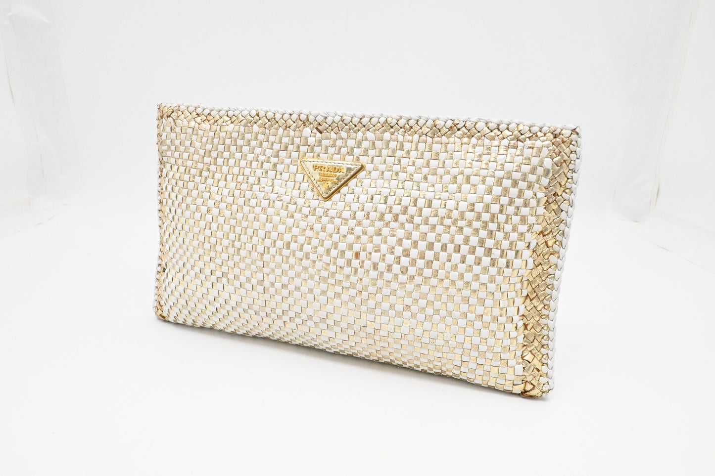 Prada Clutch in White and Gold Leather