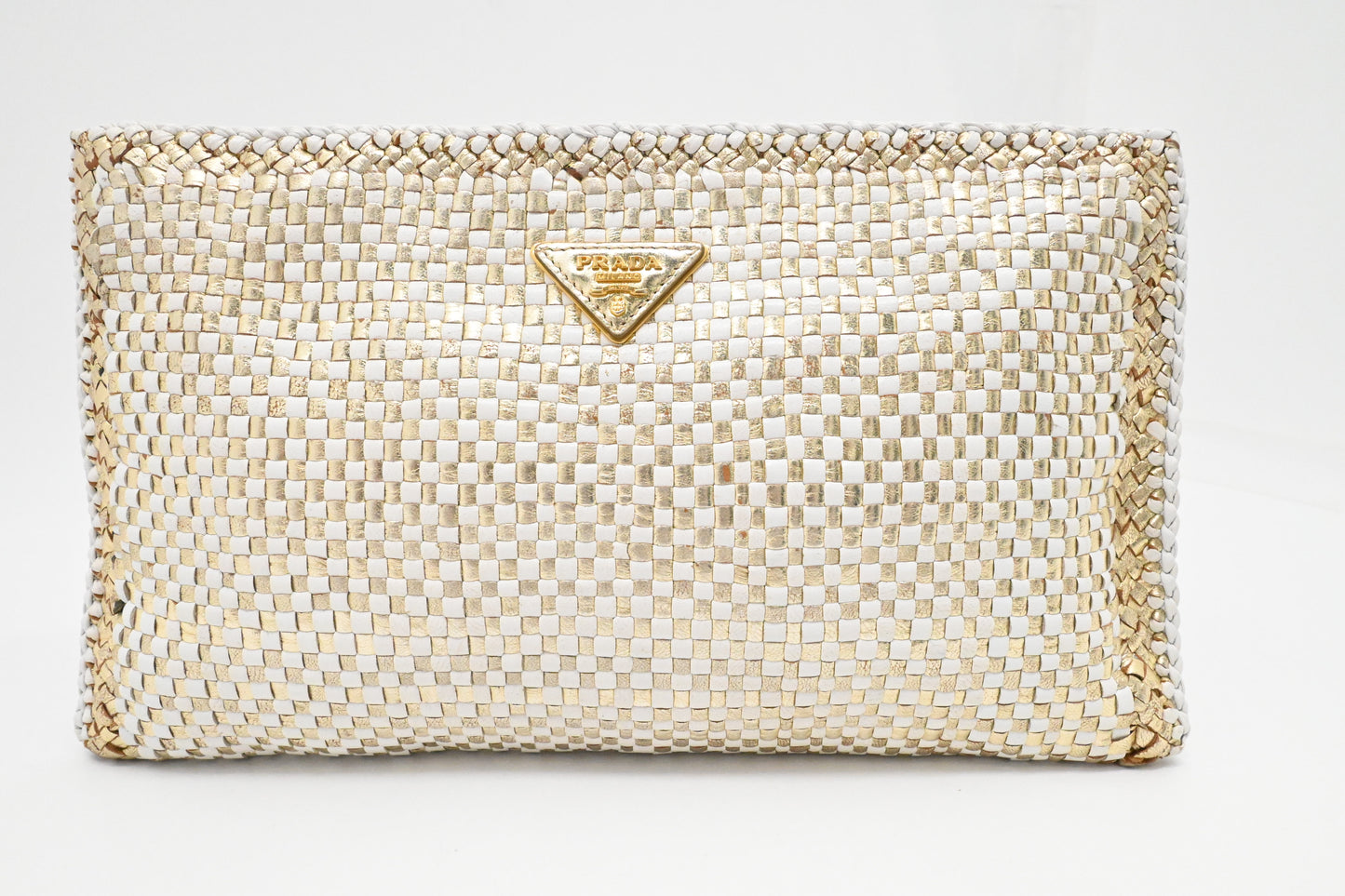 Prada Clutch in White and Gold Leather