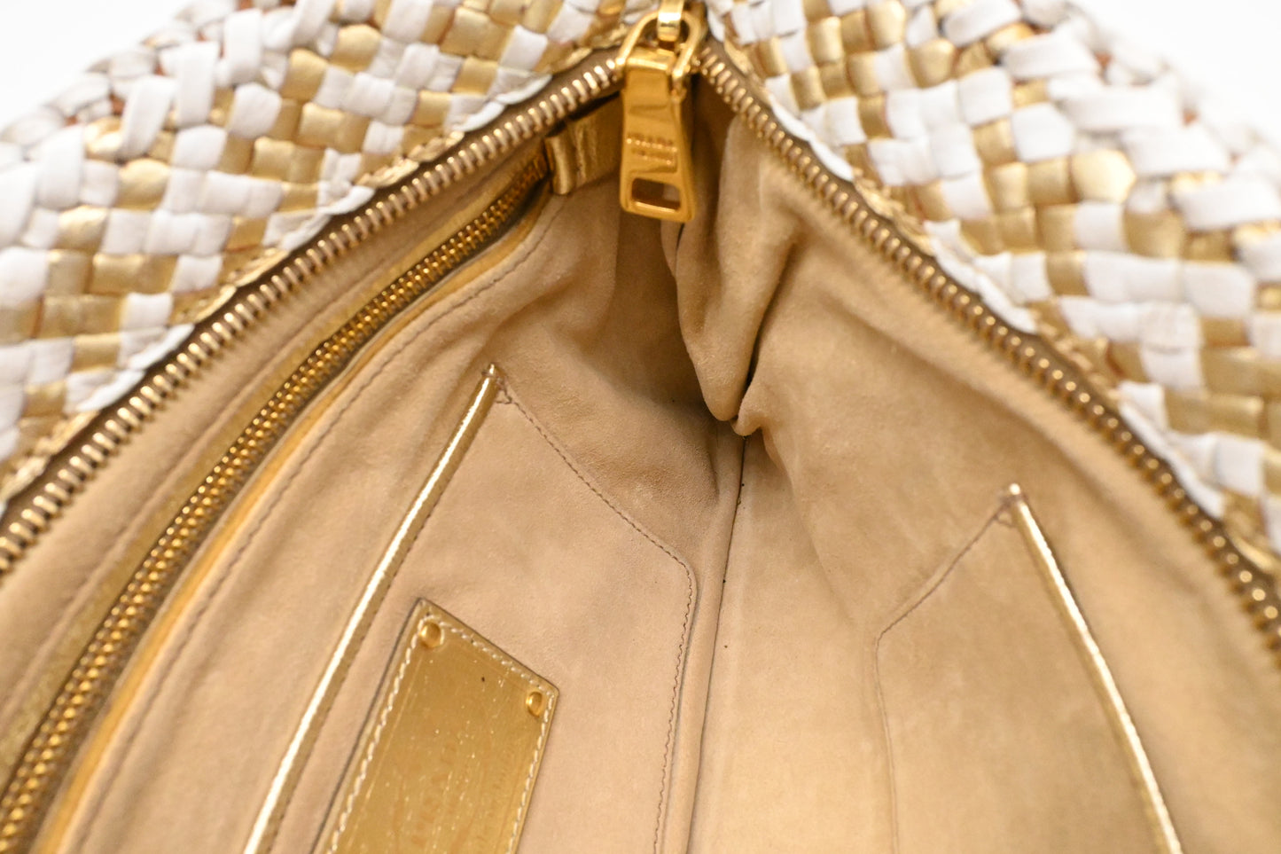 Prada Clutch in White and Gold Leather
