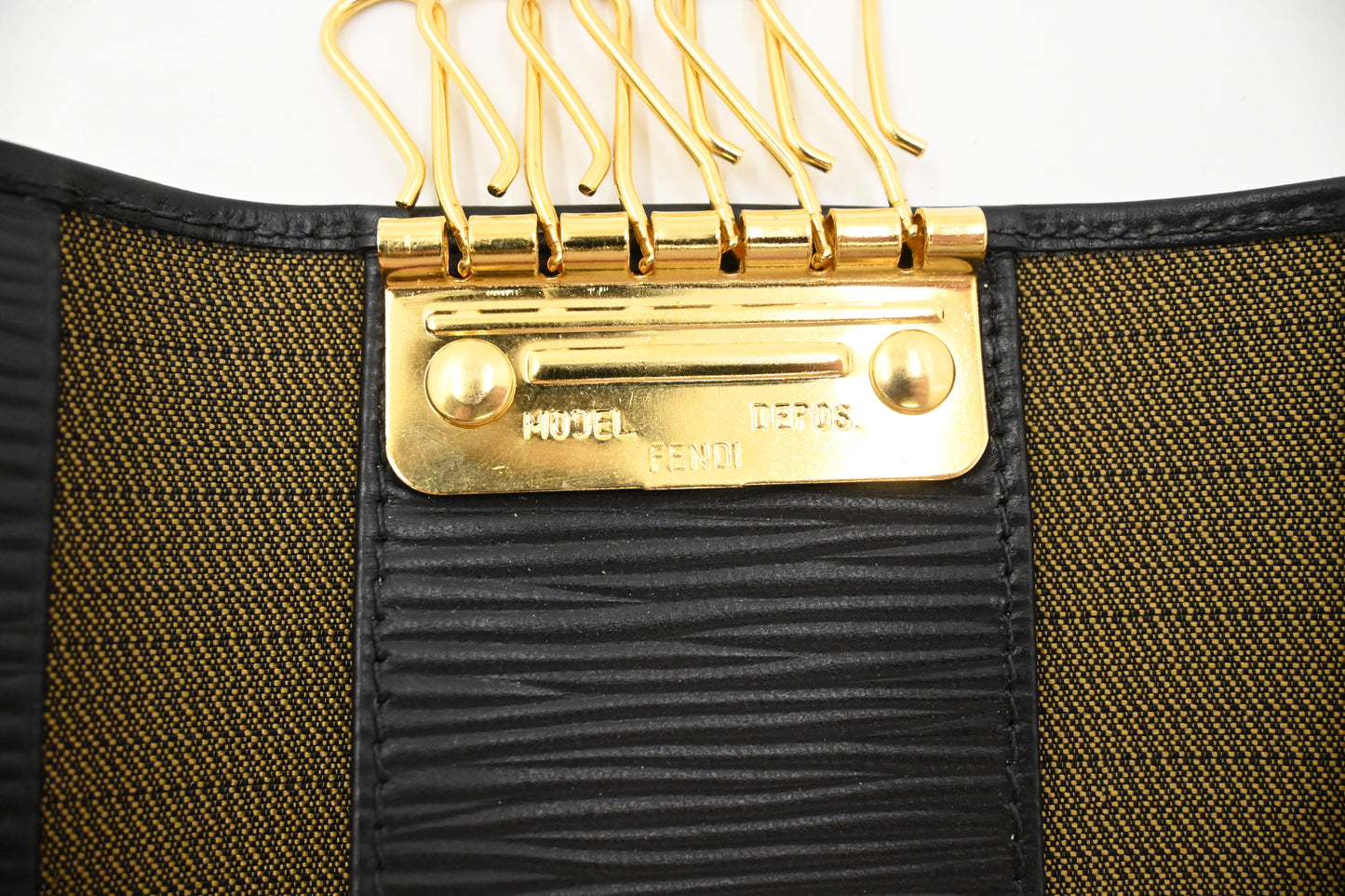 Fendi Key Case in Black Textured Leather