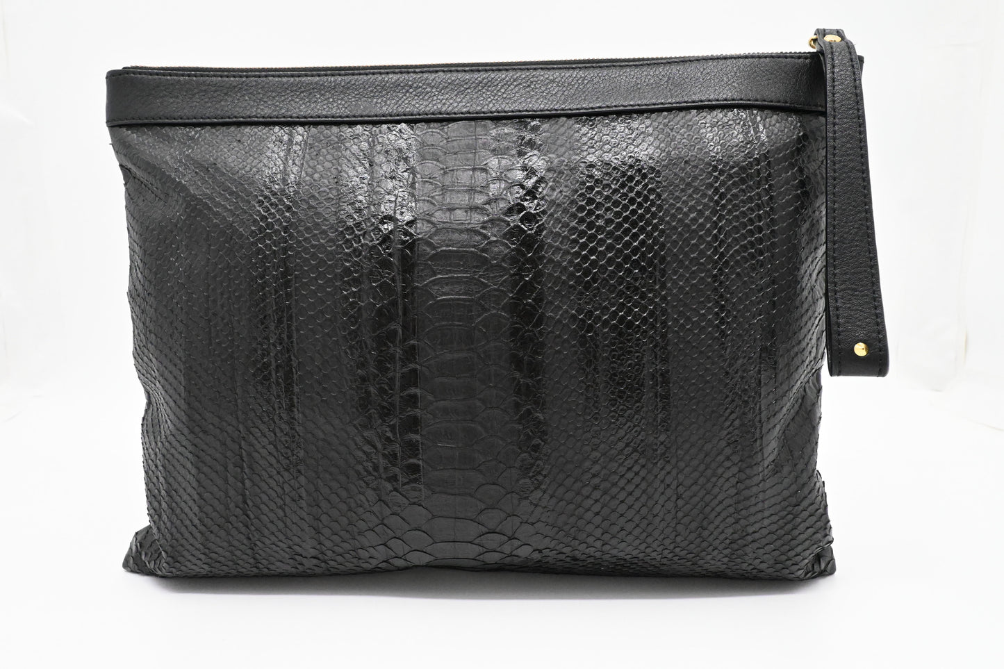 MCM Clutch in Black Faux Python Leather