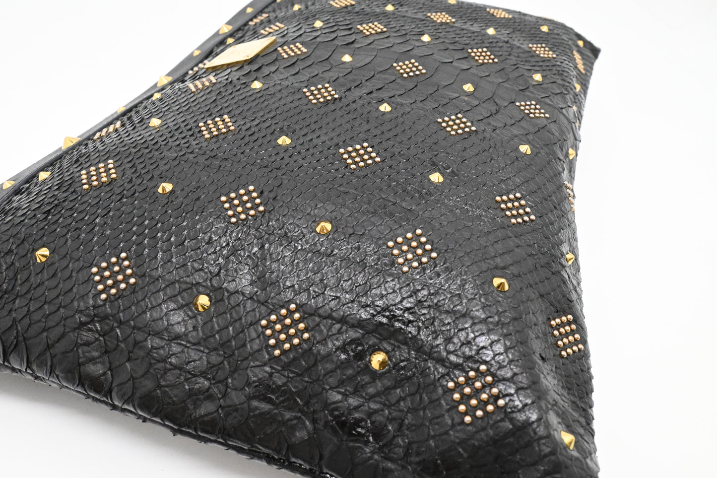 MCM Clutch in Black Faux Python Leather