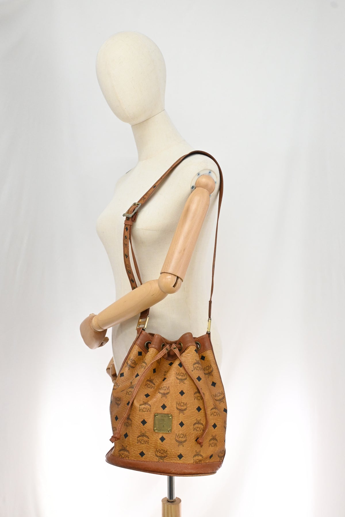 MCM Bucket Bag in Cognac Visetos Canvas