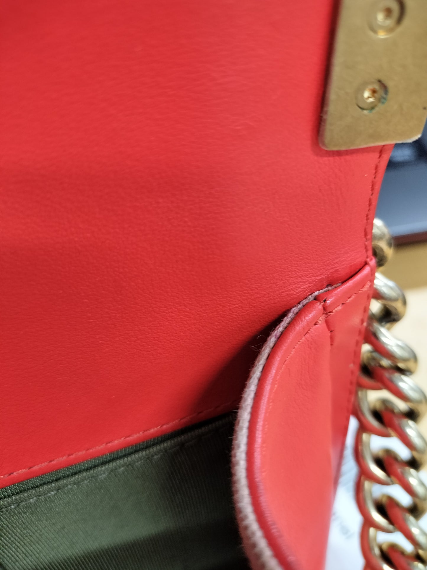 Chanel Small Boy Bag in Red-Orange Leather