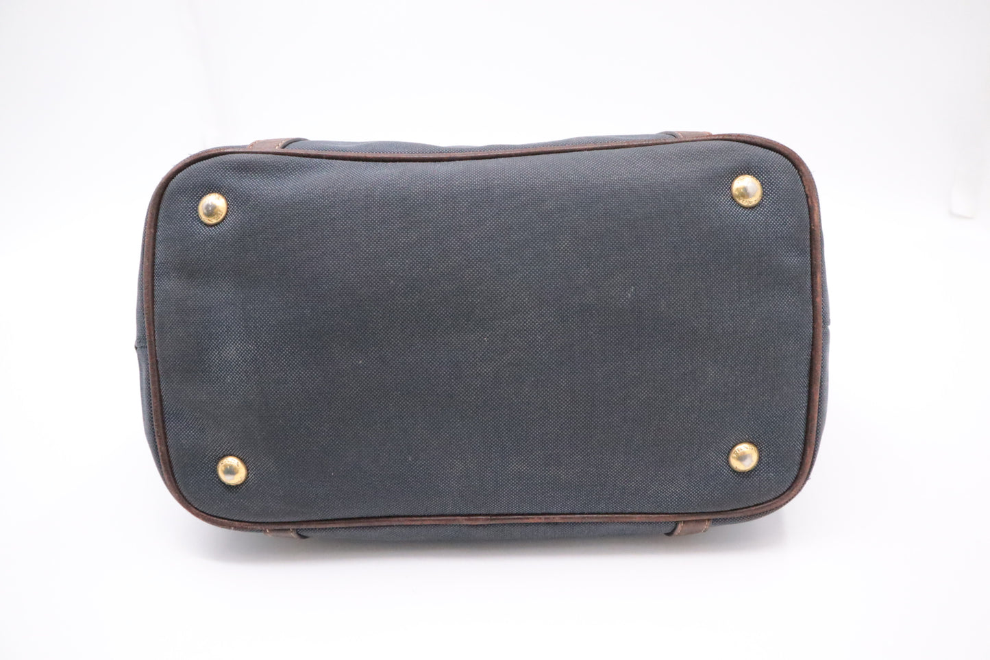 Prada Logo Handbag in Brown Leather and Navy Canvas