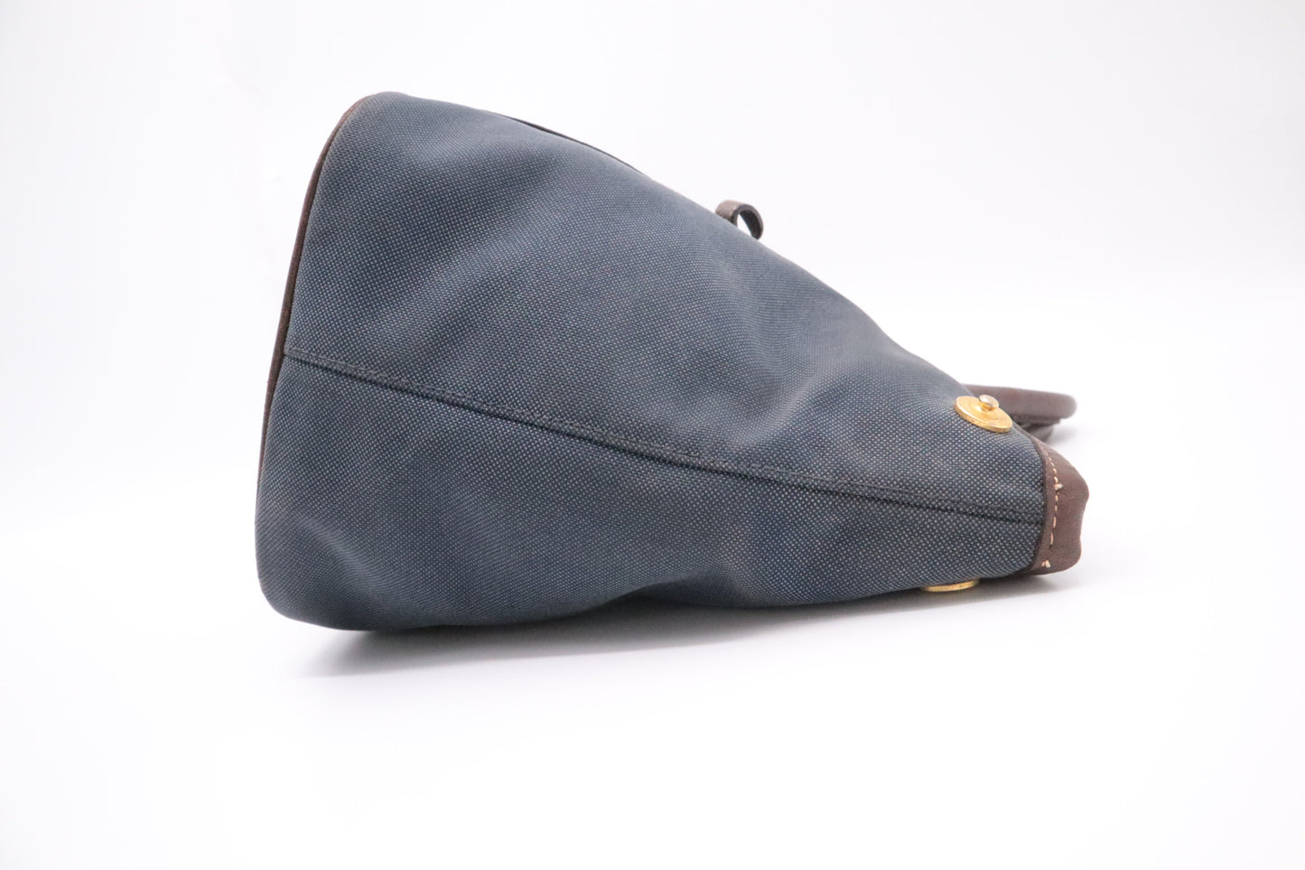 Prada Logo Handbag in Brown Leather and Navy Canvas