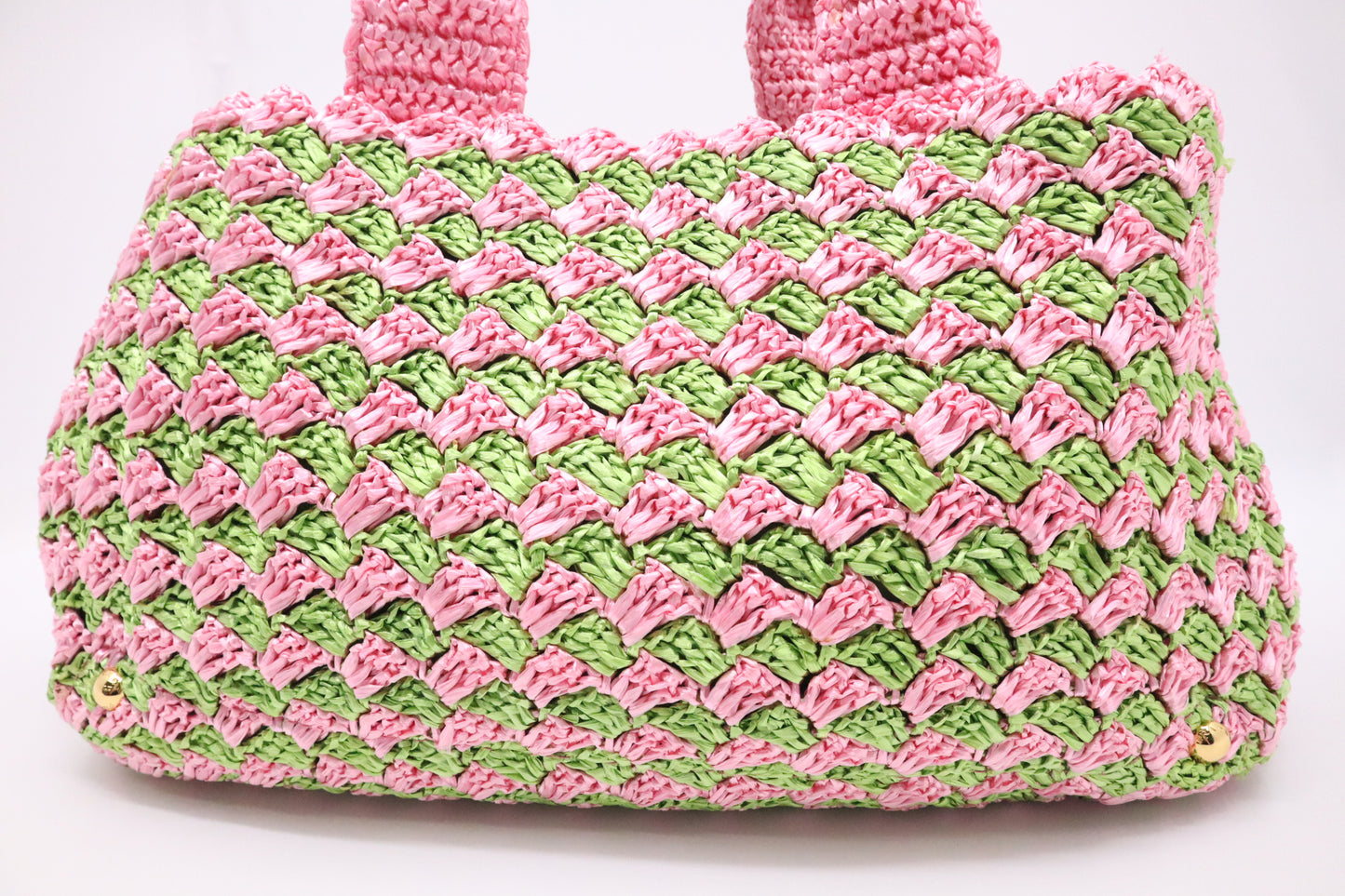 Prada Canapa Tote Large in Pink and Green Raffia Crochet