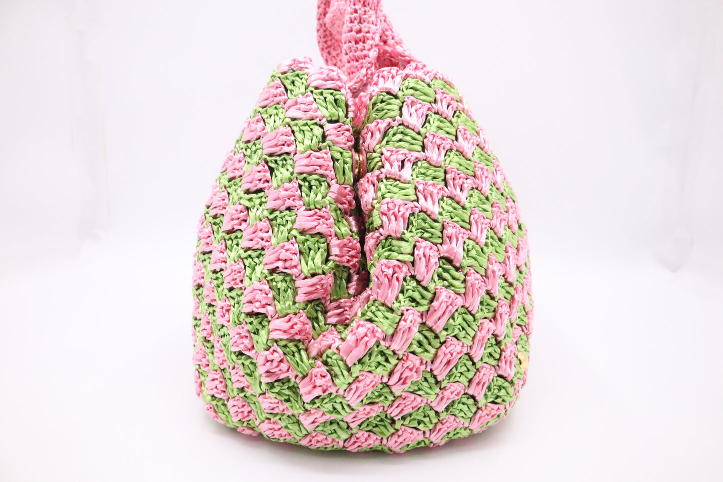 Prada Canapa Tote Large in Pink and Green Raffia Crochet