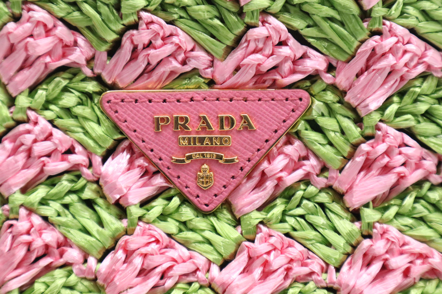 Prada Canapa Tote Large in Pink and Green Raffia Crochet