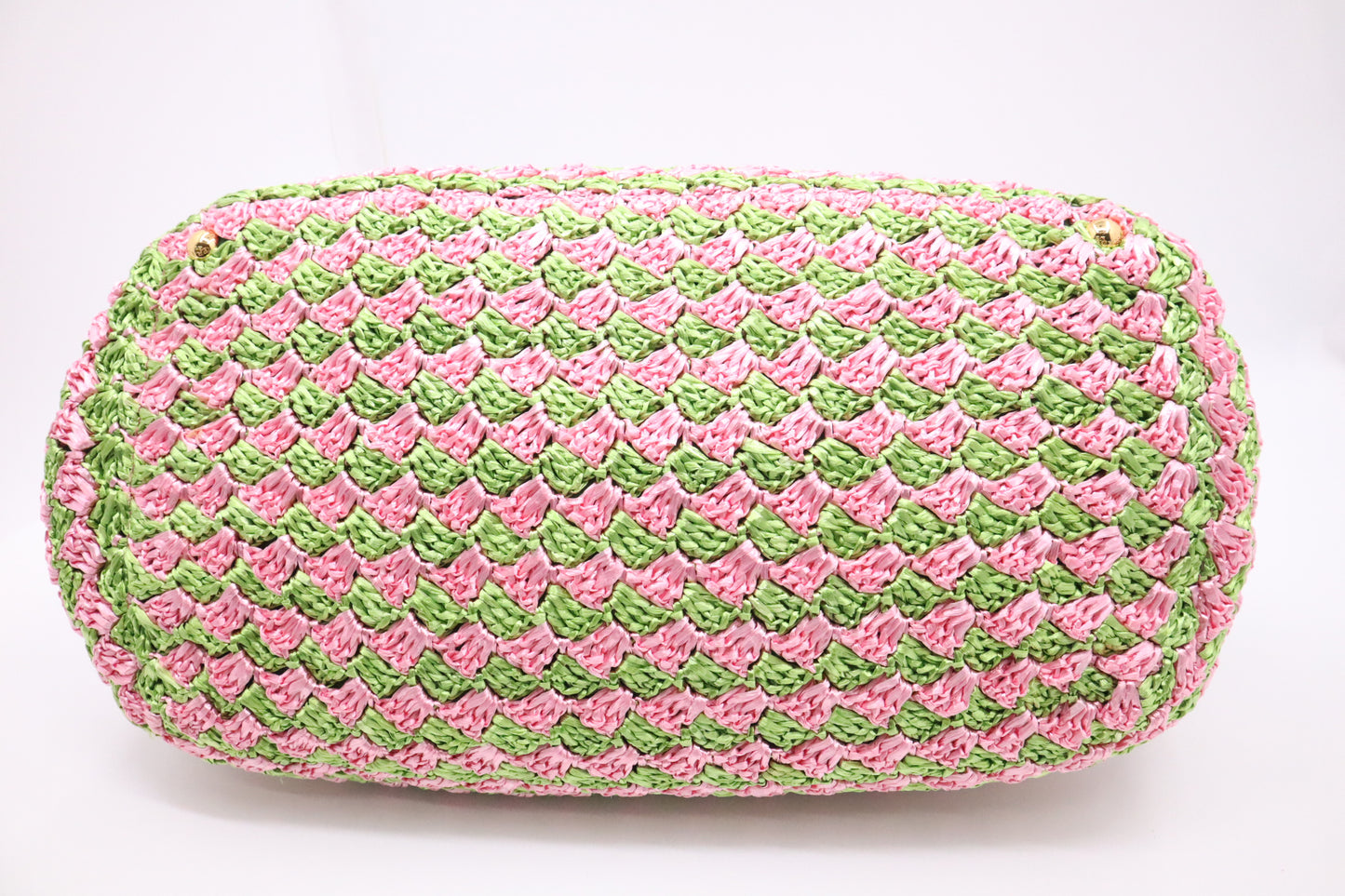 Prada Canapa Tote Large in Pink and Green Raffia Crochet