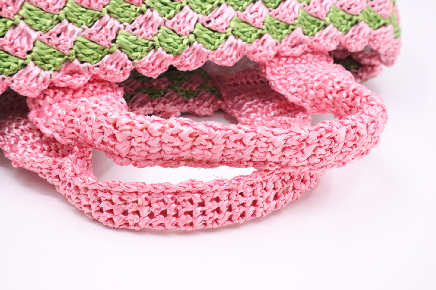Prada Canapa Tote Large in Pink and Green Raffia Crochet