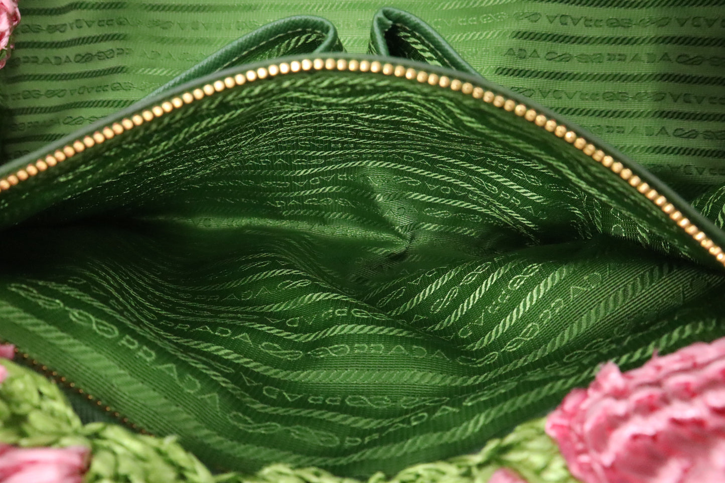 Prada Canapa Tote Large in Pink and Green Raffia Crochet