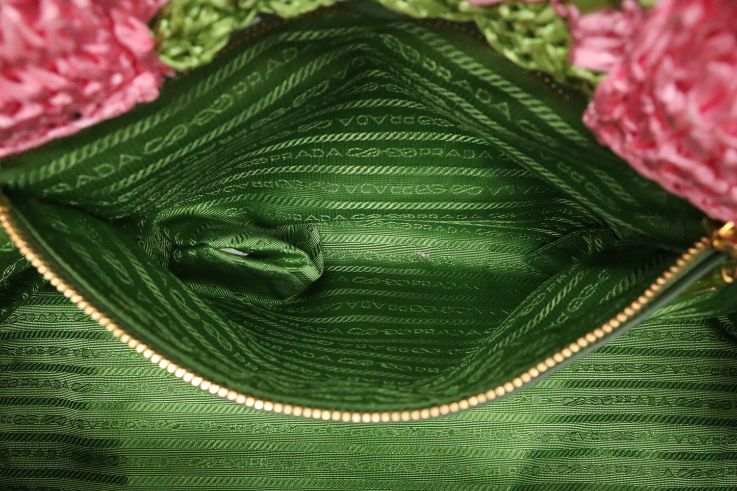 Prada Canapa Tote Large in Pink and Green Raffia Crochet