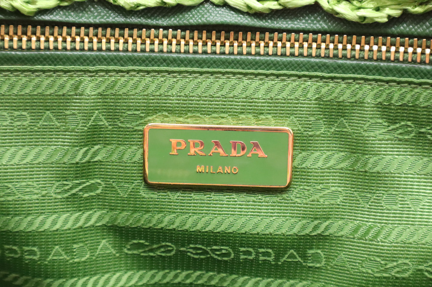 Prada Canapa Tote Large in Pink and Green Raffia Crochet